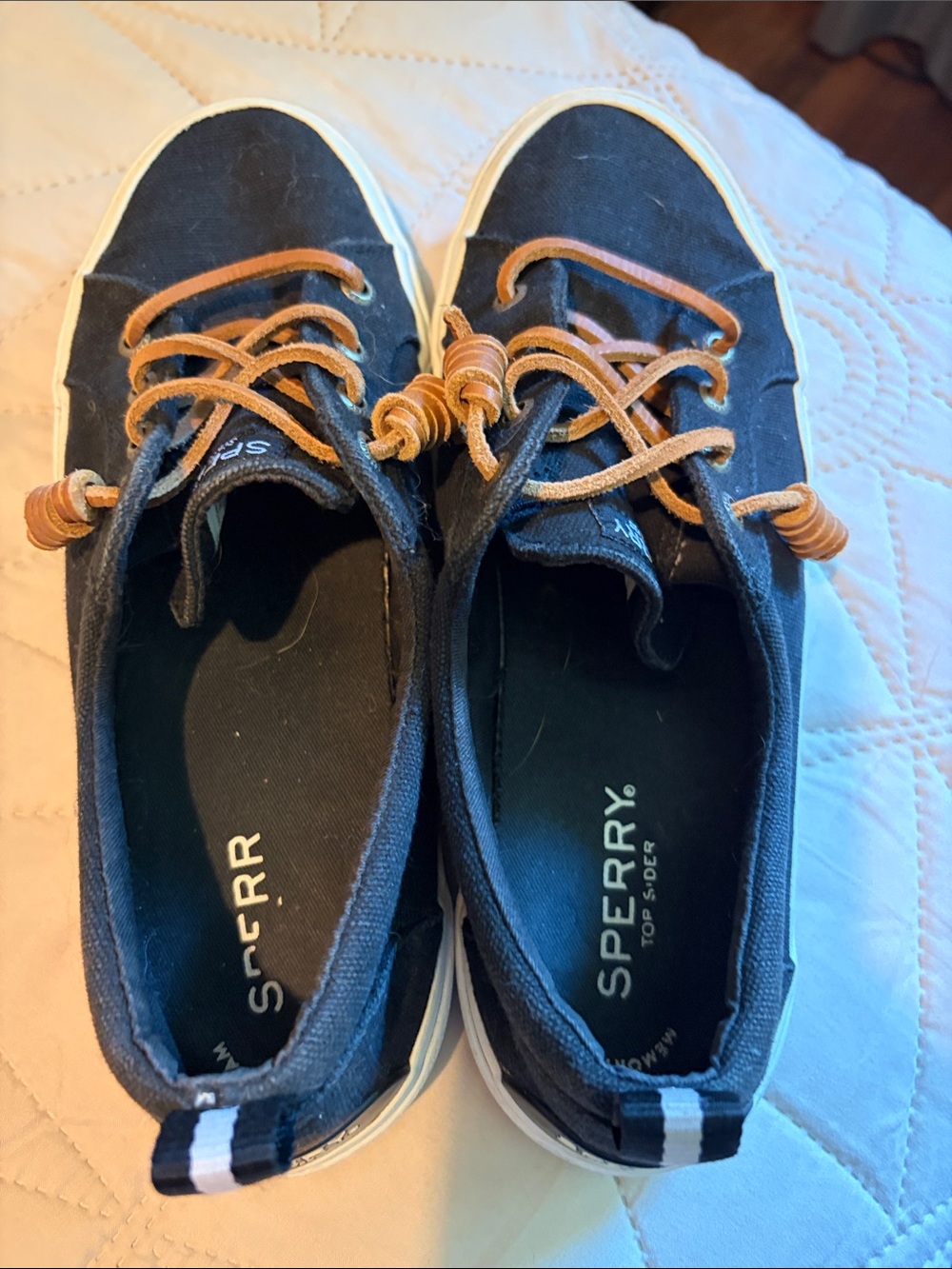 Sperry Navy Canvas Lace-Up Sneakers with Tan Laces